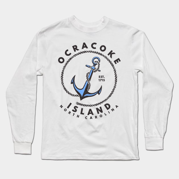 Vintage Anchor and Rope for Traveling to Ocracoke Island, North Carolina Long Sleeve T-Shirt by Contentarama